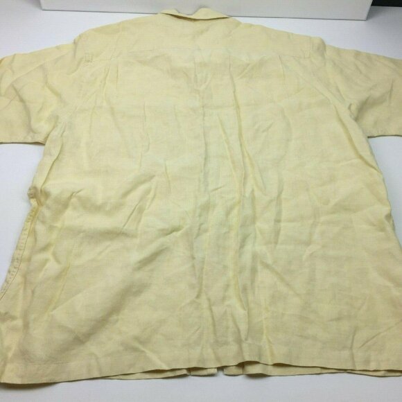 Roundtree & Yorke Mens Yellow Linen Solid Short Sleeved Shirt Size XL - Picture 3 of 7